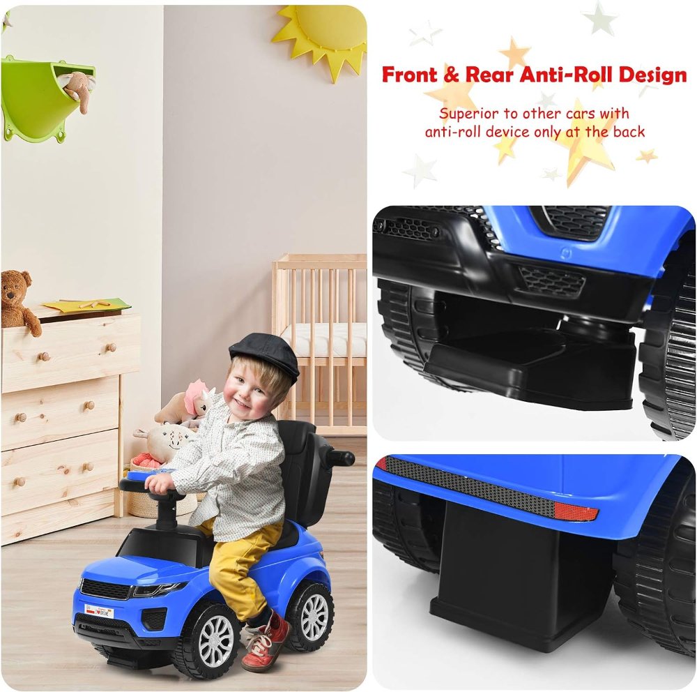 Coche 3 en 1 para niños, con empuje, deslizamiento, bocina, música y almacenamiento bajo asiento, para paseo y juego en casa, fiesta y viajes - Imagen 6