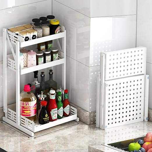 Estantería organizadora de especias para encimera, 3 niveles, plegable, de metal blanco, para cocina y hogar