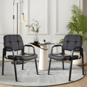 Sillas de recepción de oficina CLATINA, acolchada, ergonómica, con reposabrazos, para sala de espera, vestíbulo, reunión, iglesia, conferencias, escuela, hogar, paquete de 2, negro