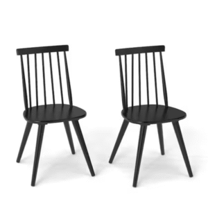 Sillas de comedor Windsor, juego de 2, con respaldo alto de husillo, marco de madera de caucho, color negro, para hogar y cocina