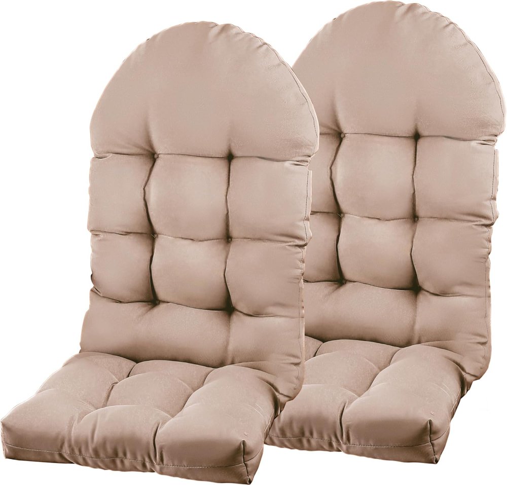 Cojín para silla Adirondack, cojín para silla mecedora, 2 piezas, respaldo alto para patio, con lazos, protector solar y resistente a la decoloración, para exterior