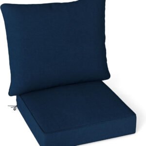 Juego de cojines para muebles de patio, cojín de asiento y respaldo, poliéster y algodón, resistente al agua y a los rayos solares, para interior y exterior, azul marino
