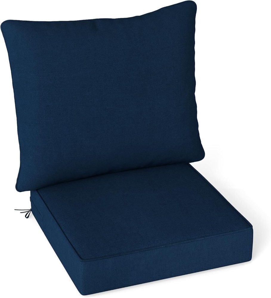 Juego de cojines para muebles de patio, cojín de asiento y respaldo, poliéster y algodón, resistente al agua y a los rayos solares, para interior y exterior, azul marino