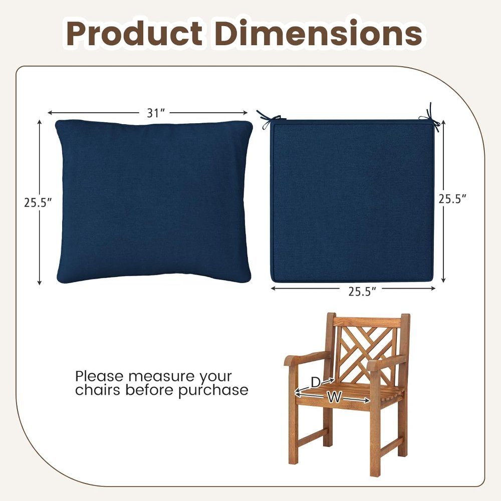 Juego de cojines para muebles de patio, cojín de asiento y respaldo, poliéster y algodón, resistente al agua y a los rayos solares, para interior y exterior, azul marino - Imagen 3