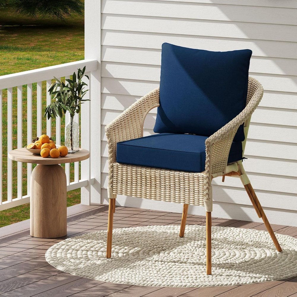 Juego de cojines para muebles de patio, cojín de asiento y respaldo, poliéster y algodón, resistente al agua y a los rayos solares, para interior y exterior, azul marino - Imagen 4