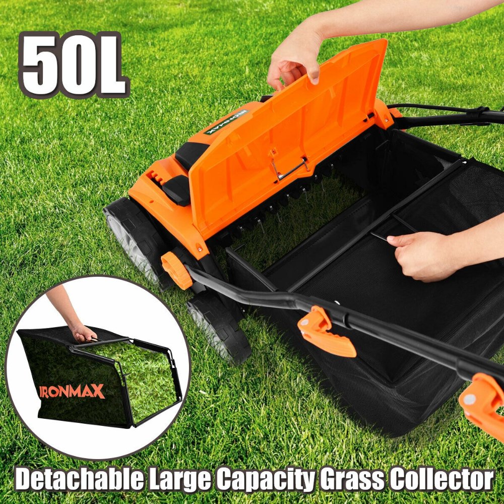 Scarifier eléctrico con cable de 15 pulgadas, 13 amperios, con bolsa de recolección y cuchillas extraíbles, 4 alturas de corte, motor potente, para jardín - Imagen 2