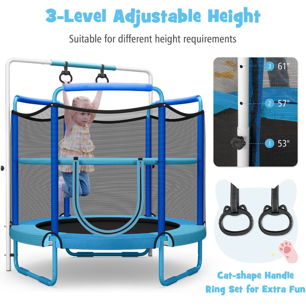 Trampolín 3 en 1 para niños de 5 pies, con red de seguridad y barra horizontal ajustable, para interiores y exteriores, regalo para niños de 3 a 7 años - Imagen 3