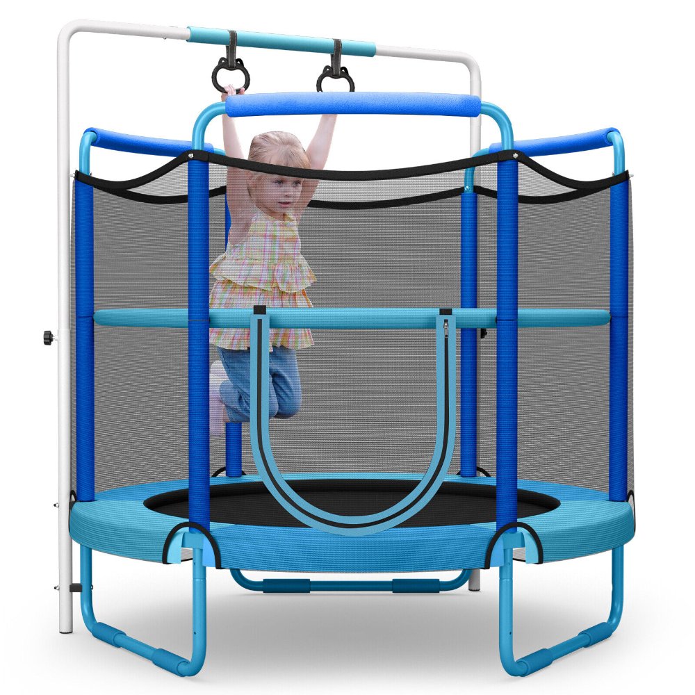Trampolín 3 en 1 para niños de 5 pies, con red de seguridad y barra horizontal ajustable, para interiores y exteriores, regalo para niños de 3 a 7 años - Imagen 5