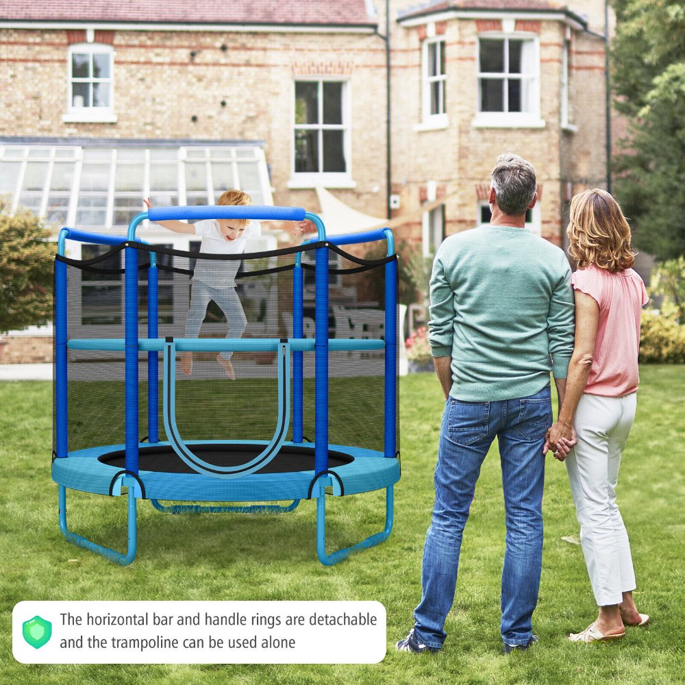 Trampolín 3 en 1 para niños de 5 pies, con red de seguridad y barra horizontal ajustable, para interiores y exteriores, regalo para niños de 3 a 7 años - Imagen 6