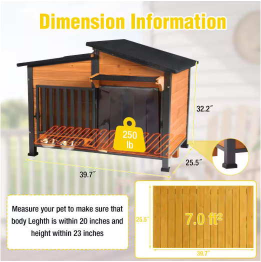 Casa para perros con calefacción, marco de metal reforzado, paneles de madera sólida, techo de asfalto, para exteriores, para todo el año - Imagen 5