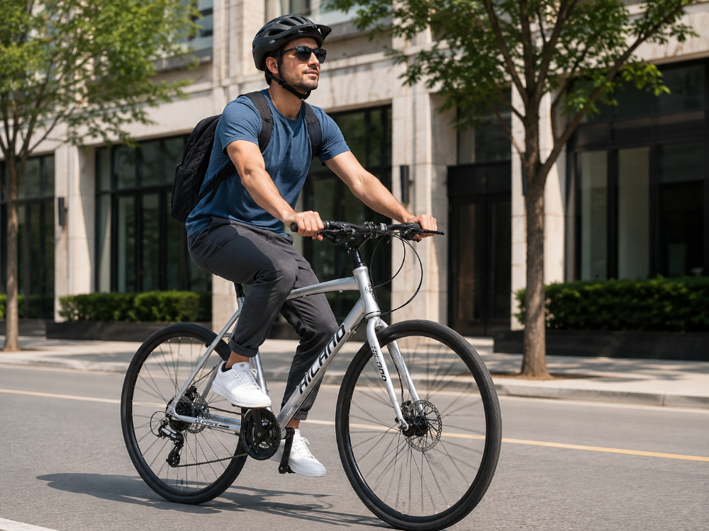 Bicicleta híbrida HH HILAND para adulto, de carretera, 24 velocidades, freno de disco en ambas ruedas, ruedas 700C (53 cm), aluminio, para adultos, plateada 20.9 in